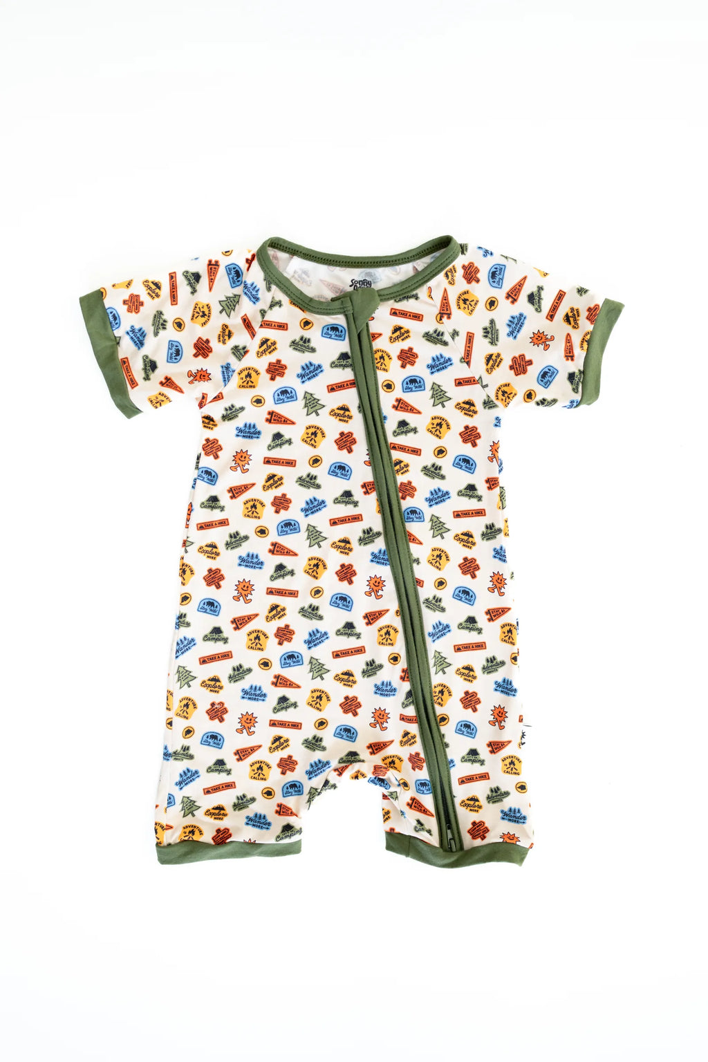 Summer Camp Onesie flat lay