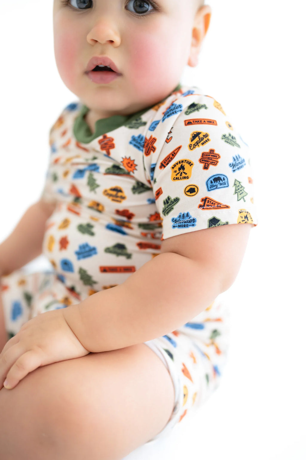 Sonny wearing the Summer Camp Shirt + Shorts Set close-up
