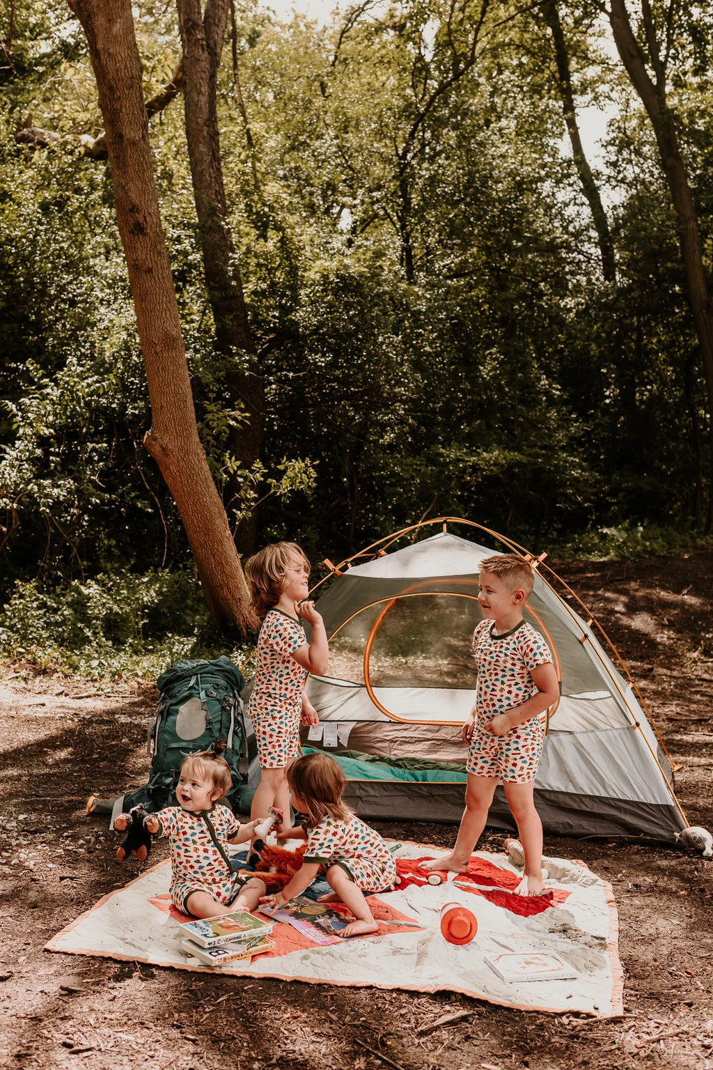 Kids wearing the Summer Camp collection at camp
