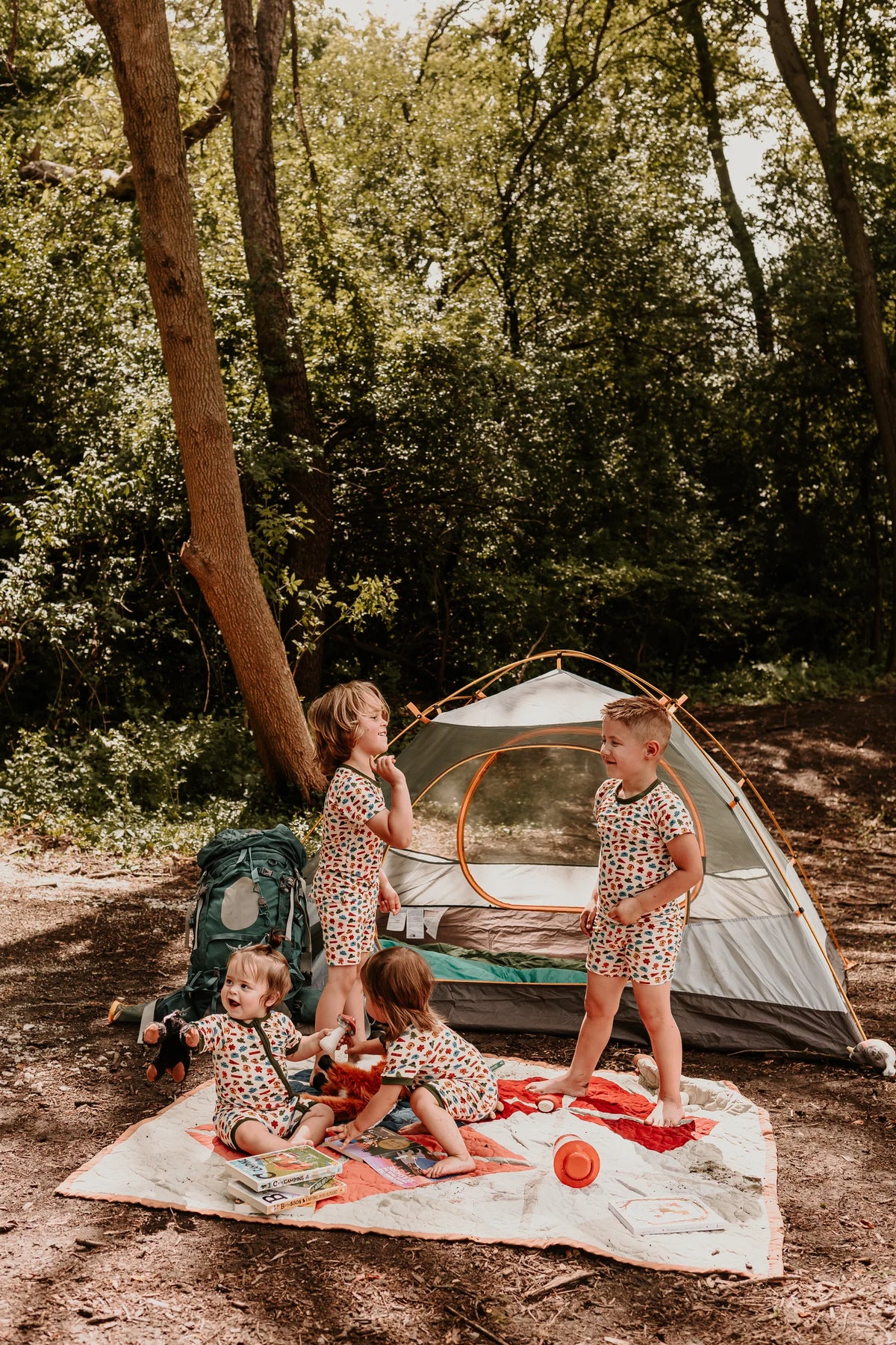 Kids wearing the Summer Camp collection at camp